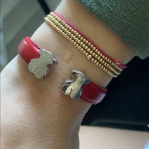 Tous Sterling silver bear bracelet red leather